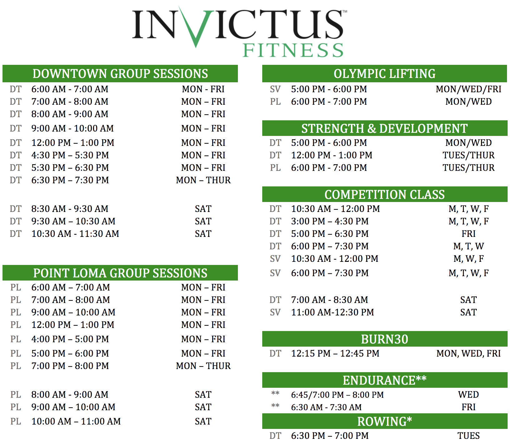 Schedule Invictus Fitness