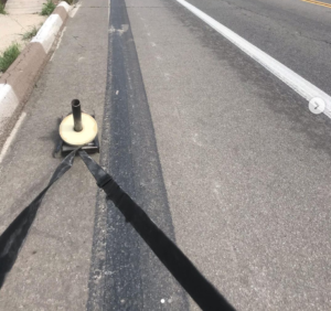 Shot of a sled being dragged from the perspective of the dragger.