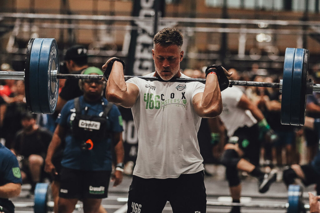 Masters Athlete Michael Cox doing a front squat